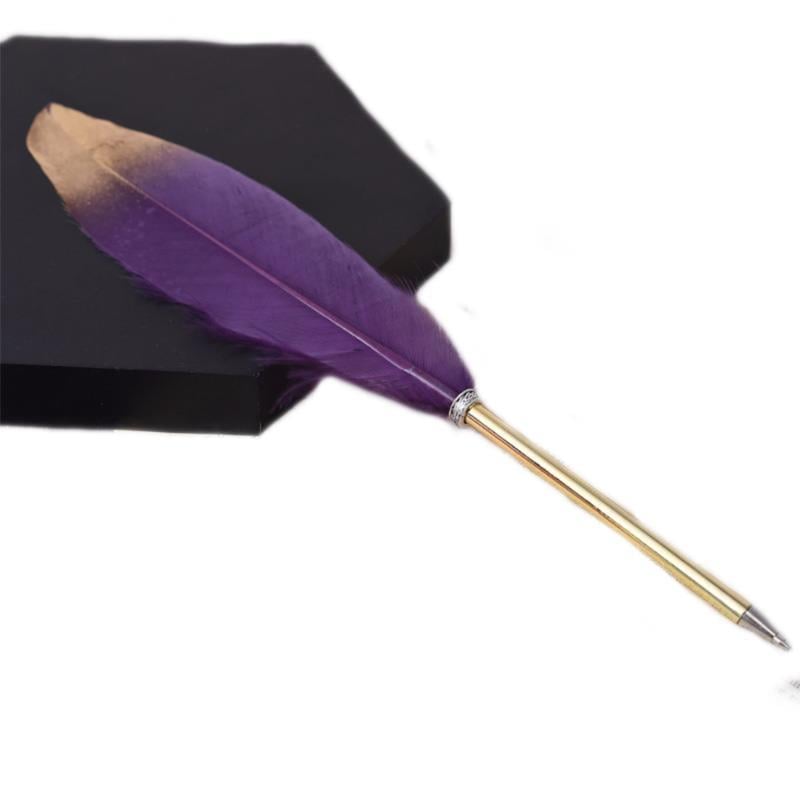 Kuş Tüyü Tükenmez Kalem 10 Farklı Renk Dekoratif Altın Yaldızlı