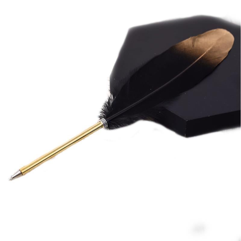 Kuş Tüyü Tükenmez Kalem 10 Farklı Renk Dekoratif Altın Yaldızlı