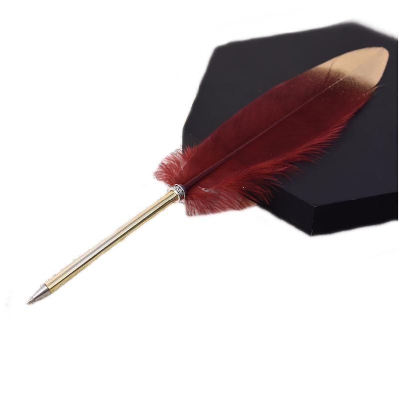 Kuş Tüyü Tükenmez Kalem 10 Farklı Renk Dekoratif Altın Yaldızlı