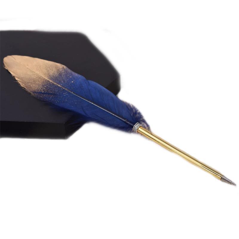 Kuş Tüyü Tükenmez Kalem 10 Farklı Renk Dekoratif Altın Yaldızlı