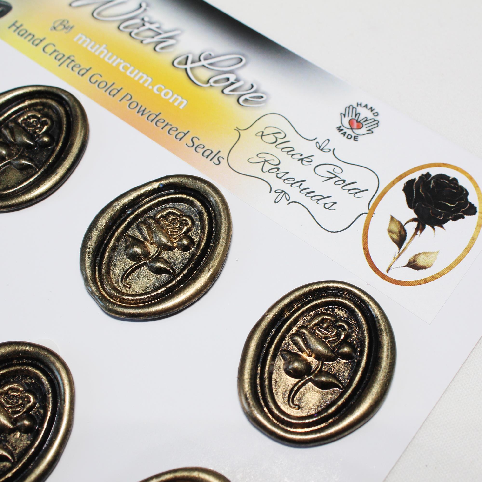 Mühürcüm Black Gold Rosebuds 12 Adet 3D Hazır Kendinden Yapışkanlı Sticker Mühür RM2106