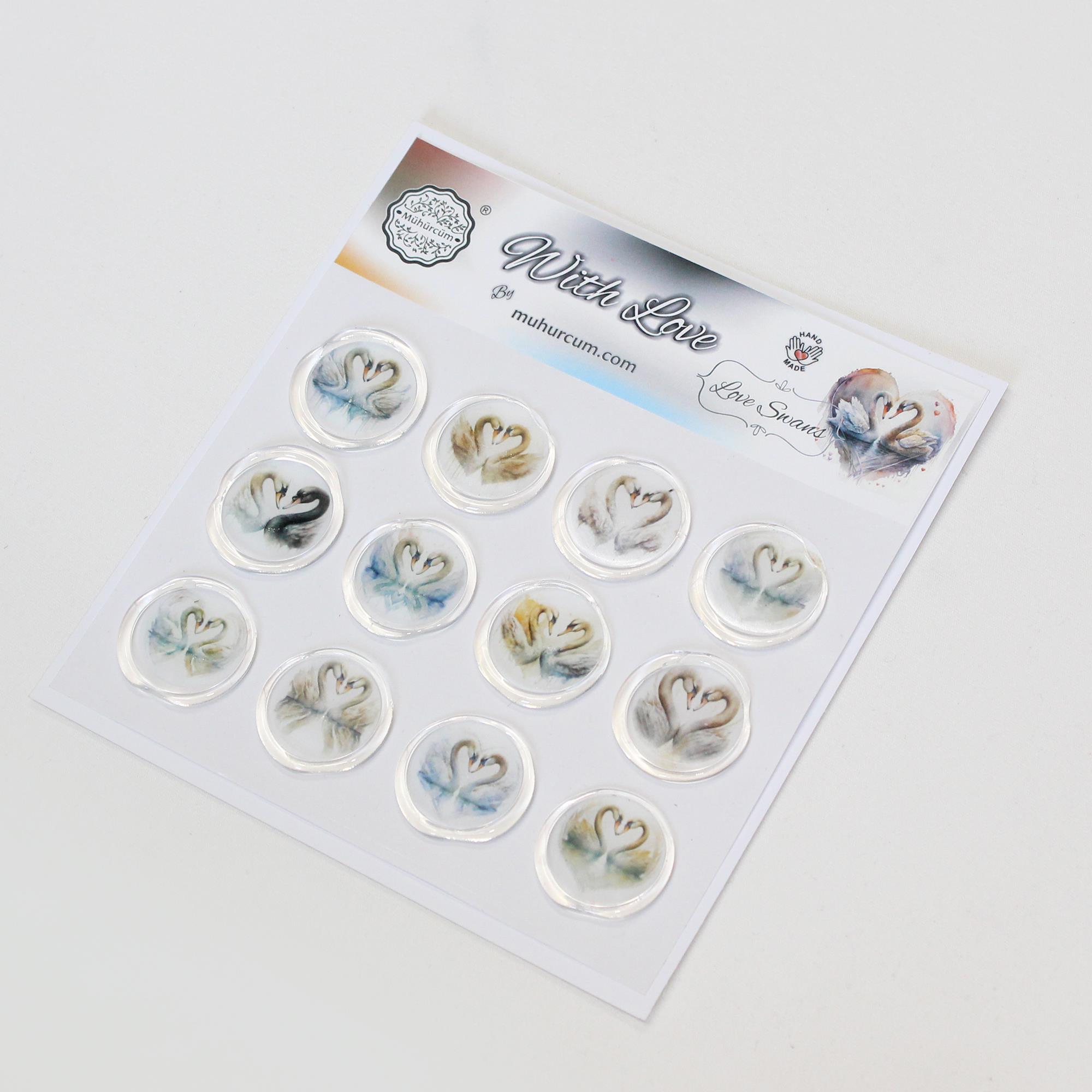 Mühürcüm 12 Adet Hazır Kendinden Yapışkanlı Kuğu Sticker Mühür KYSM112