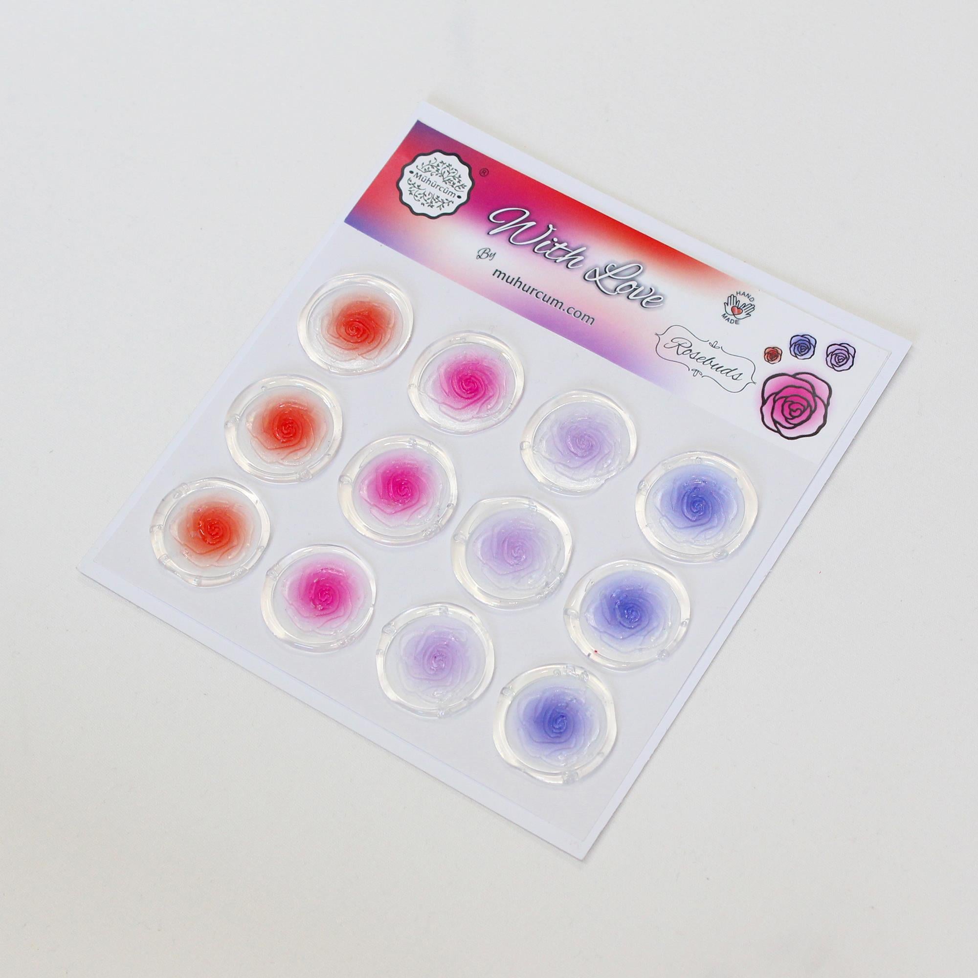 Mühürcüm 12 Adet Hazır Kendinden Yapışkanlı Gül Goncaları Sticker Mühür KYSM117