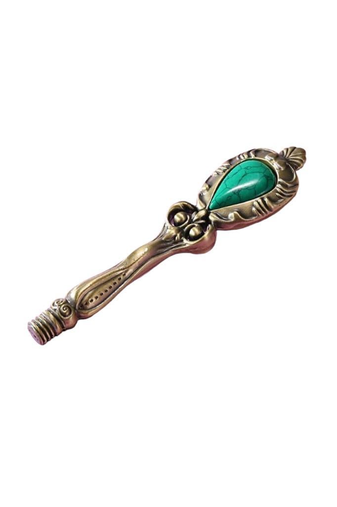 Mühürcüm Kraliyet Yeşil Taşlı Döküm Metal Mum Mühürü Sapı Bronz Renk 