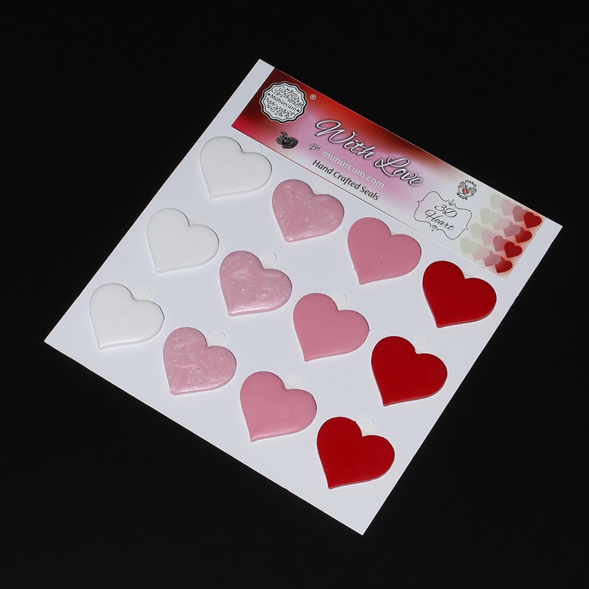 Mühürcüm Renk Kırmızı Kalp  12 Adet Hazır Kendinden Yapışkanlı Sticker Mühür RM2119