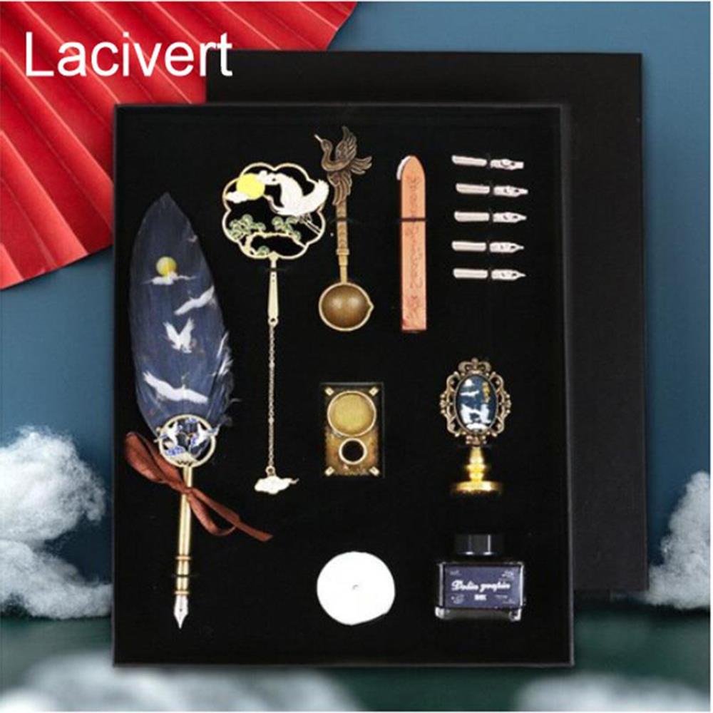 Tüy Divit Kalem Mürekkep Mühür Kaşık 10 lu Pirinç Set Cren Kuşu