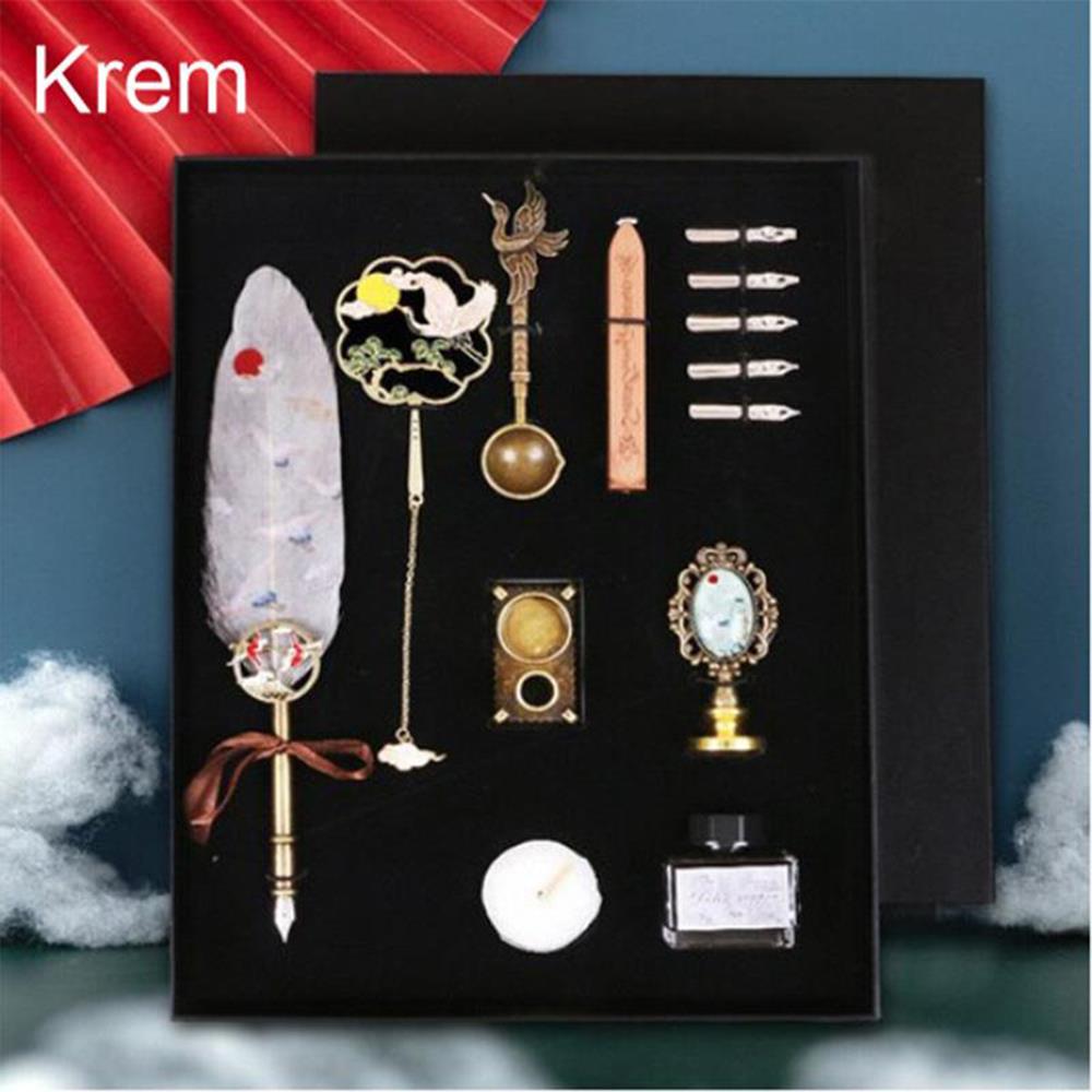 Tüy Divit Kalem Mürekkep Mühür Kaşık 13 lü Pirinç Set Cren Kuşu