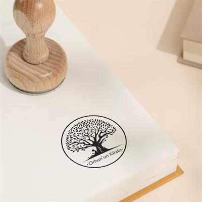 Ahşap Yuvarlak Kitap Mührü Kayın Ağacı Istampa Hediyeli
