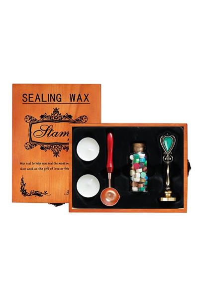 Antik Mühür 3 Balmumu Wax Eritme Kaşık 5 Parça Tahta Kutulu Hediyelik Set