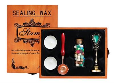 Antik Mühür 3 Balmumu Wax Eritme Kaşık 5 Parça Tahta Kutulu Hediyelik Set