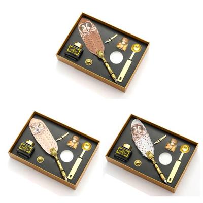 Baykuş Desen Tüy Divit Kalem Mürekkep Mühür Kaşık Uç Wax 7li Set