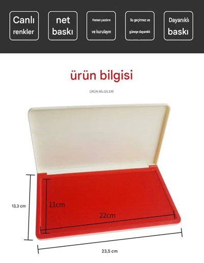 Büyük Boy Kırmızı Istampa 235*133mm Su Bazlı Mürekkep Baskı Pedi
