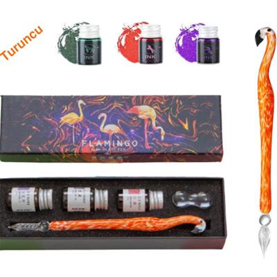 Cam Kaligrafi Flamingo Kalem 3 Renk Mürekkep Cam Stand 5 li Set
