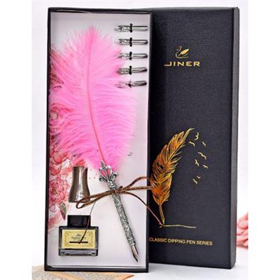 Divit Tüy Antika Kalem Seti Kalem Standı ve Dolu Mürekkep Şişesi İle