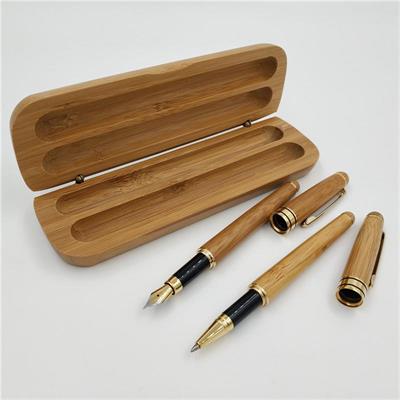 Doğal Bambu Tükenmez & Dolma Kalem Set Kaligrafi Ahşap Hediyelik Kutulu