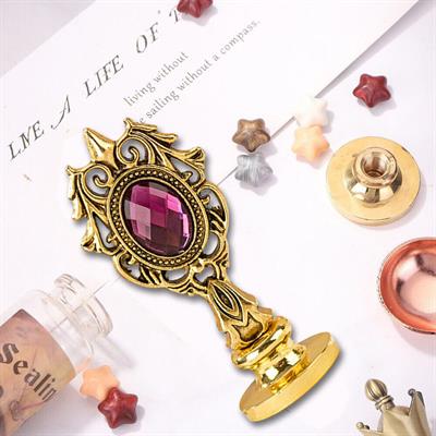Kraliyet Bordo Taşlı Döküm Metal Mum Mühürü Sapı Antik Gold