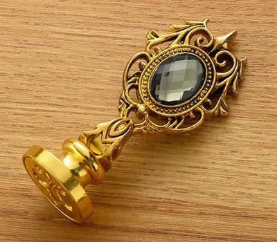 Kraliyet Füme Taşlı Döküm Metal Mum Mührü Sapı Antik Gold