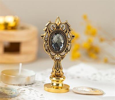 Kraliyet Füme Taşlı Döküm Metal Mum Mührü Sapı Antik Gold