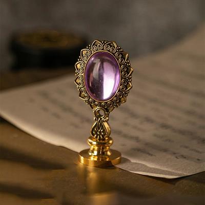 Kraliyet Lavanta Taşlı Döküm Metal Mum Mühürü Sapı Antik Gold