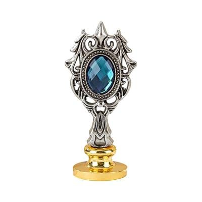 Kraliyet Mavi Taşlı Döküm Metal Mum Mühürü Sapı Antik Gümüş