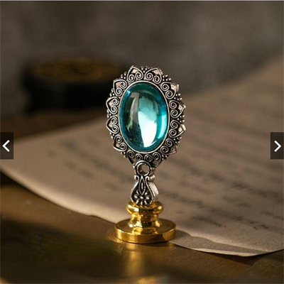 Kraliyet Mavi Taşlı Döküm Metal Mum Mühürü Sapı Antik Gümüş