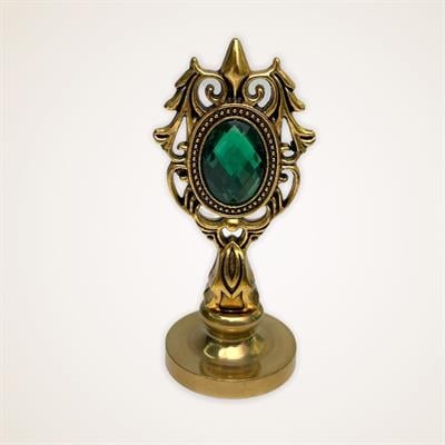 Kraliyet Yeşil Taşlı Döküm Metal Mum Mühürü Sapı Antik Gold
