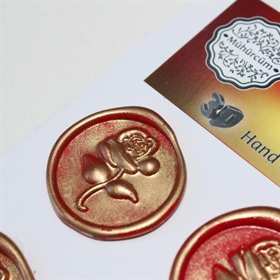 Mühürcüm Red Gold Rosebuds 12 Adet 3D Hazır Kendinden Yapışkanlı Sticker Mühür RM2105