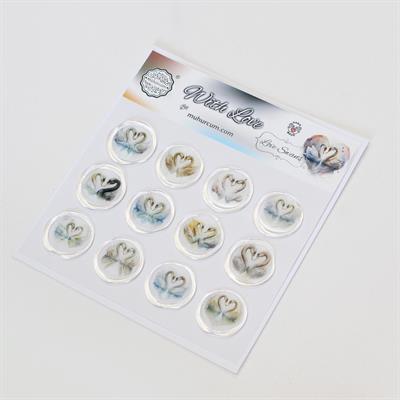 Mühürcüm 12 Adet Hazır Kendinden Yapışkanlı Kuğu Sticker Mühür KYSM112