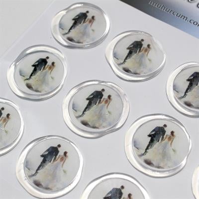 Mühürcüm 12 Adet Hazır Kendinden Yapışkanlı Gelin Damat Davetiye Sticker Mühür KYSM114