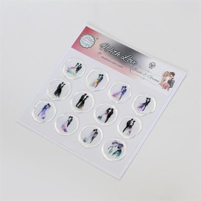 Mühürcüm 12 Adet Hazır Kendinden Yapışkanlı Gelin Damat Çift Davetiye Sticker Mühür KYSM116