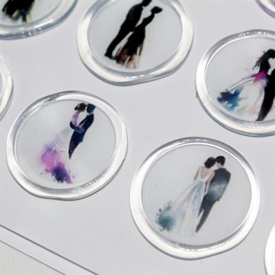 Mühürcüm 12 Adet Hazır Kendinden Yapışkanlı Gelin Damat Çift Davetiye Sticker Mühür KYSM116