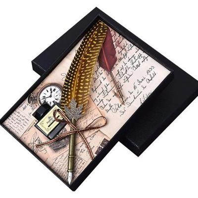 Retro Kaligrafi Divit Kalem Doğal Çilli Tüy Mürekkep Set 5 Renk