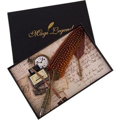 Retro Kaligrafi Divit Kalem Doğal Çilli Tüy Mürekkep Set 5 Renk