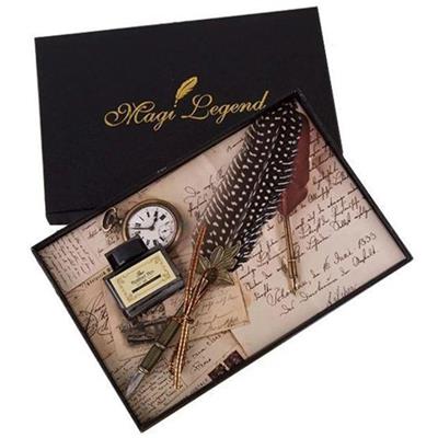 Retro Kaligrafi Divit Kalem Doğal Çilli Tüy Mürekkep Set 5 Renk