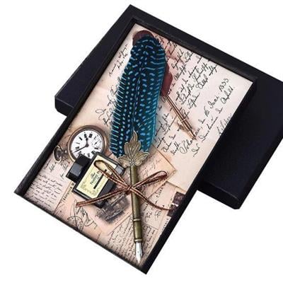 Retro Kaligrafi Divit Kalem Doğal Çilli Tüy Mürekkep Set 5 Renk