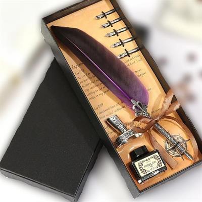 Tüy Divit Antik Kaligrafi Kalem Mürekkep Seti ve 5 Farklı Uç 27 cm