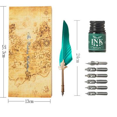 Tüy Divit Kalem 5 Renk Mürekkep 6 Farklı Uç 12 li Kaligrafi Set