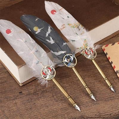 Tüy Divit Kalem Mürekkep Mühür Kaşık 13 lü Pirinç Set Cren Kuşu