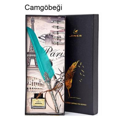 Tüy Divit Kalem Mürekkep Uç 7 li Pirinç Kaligrafi Set Kraliyet