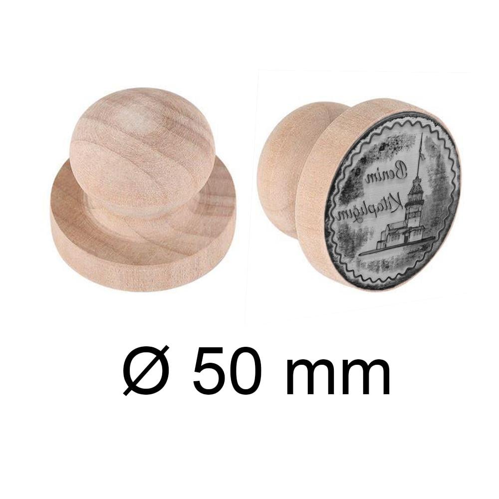 Ahşap Yuvarlak Mühür 50 mm Çap Tutamaçlı Blok Ağaç