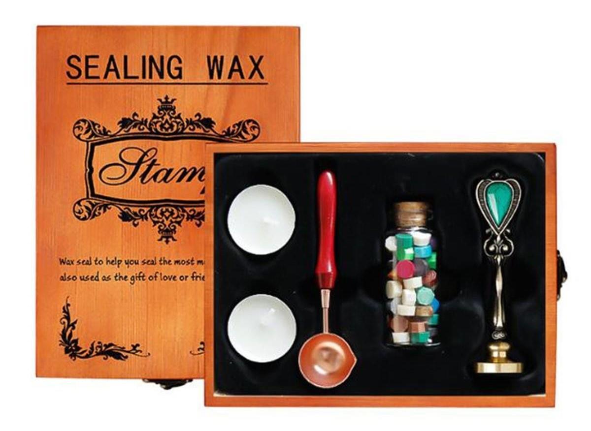 Antik Mühür 3 Balmumu Wax Eritme Kaşık 5 Parça Tahta Kutulu Hediyelik Set