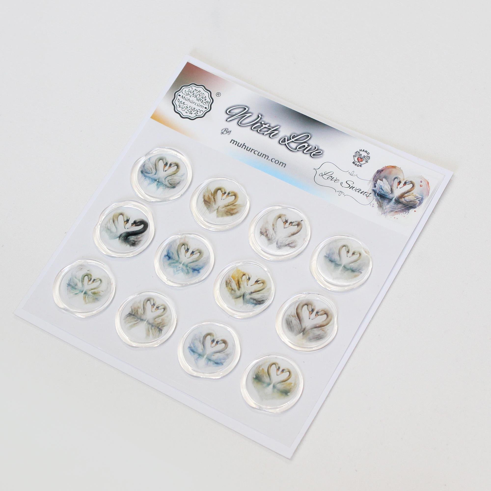 Mühürcüm 12 Adet Hazır Kendinden Yapışkanlı Kuğu Sticker Mühür KYSM112