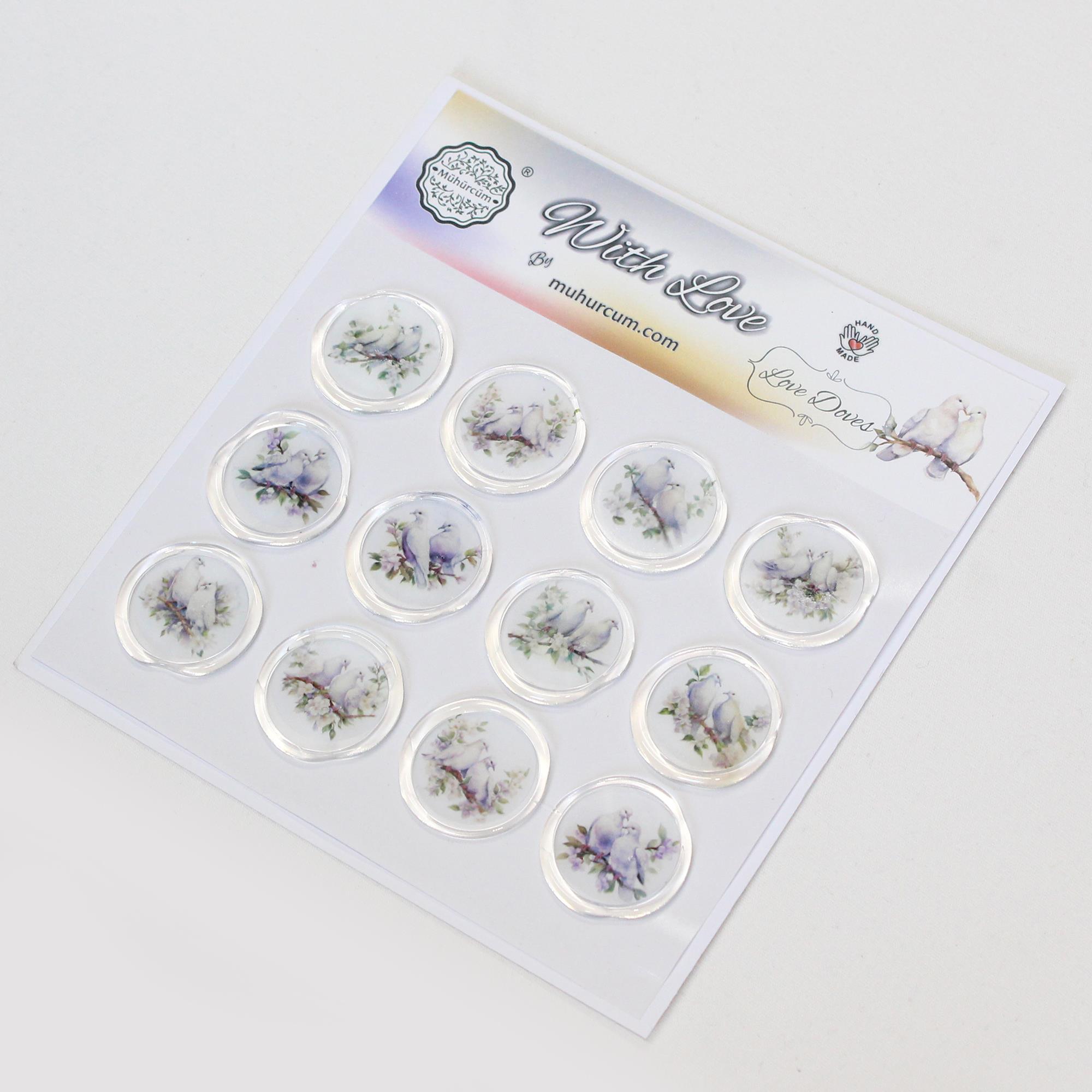 Mühürcüm 12 Adet Hazır Kendinden Yapışkanlı Güvercin Davetiye Sticker Mühür KYSM107