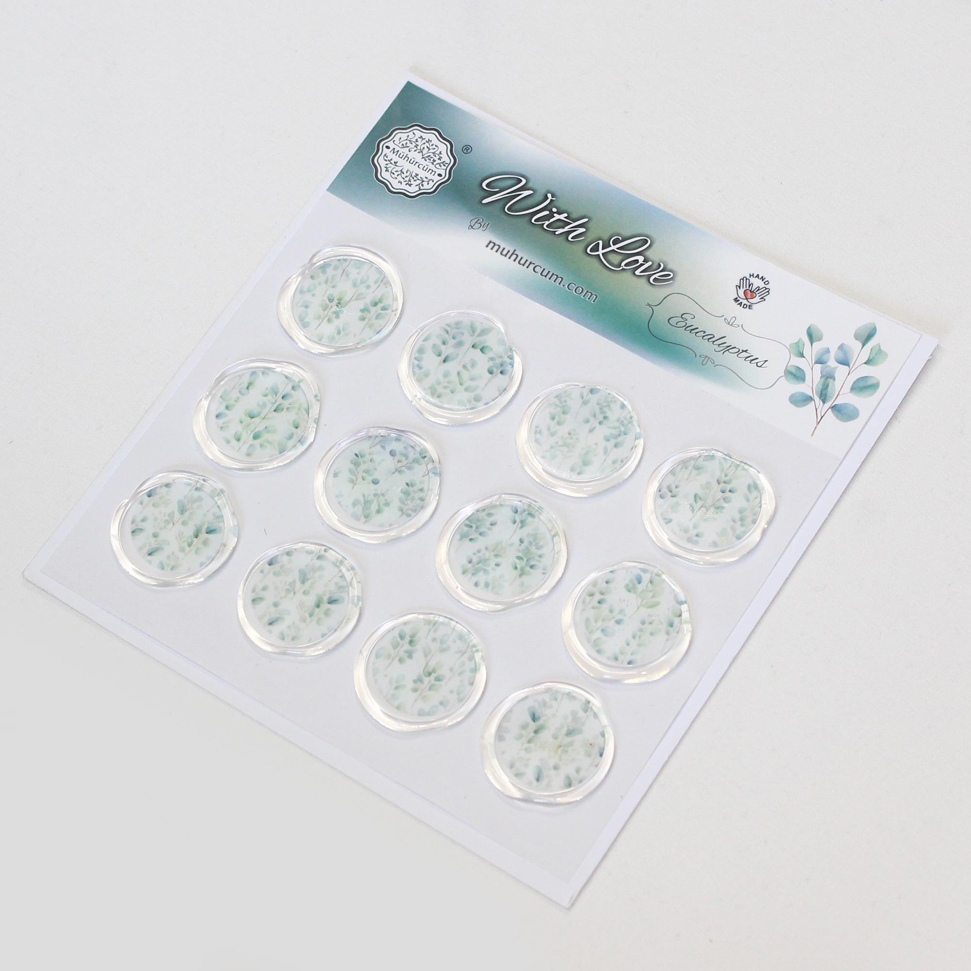 Mühürcüm 12 Adet Hazır Kendinden Yapışkanlı Okaliptüs Sticker Mühür KYSM106