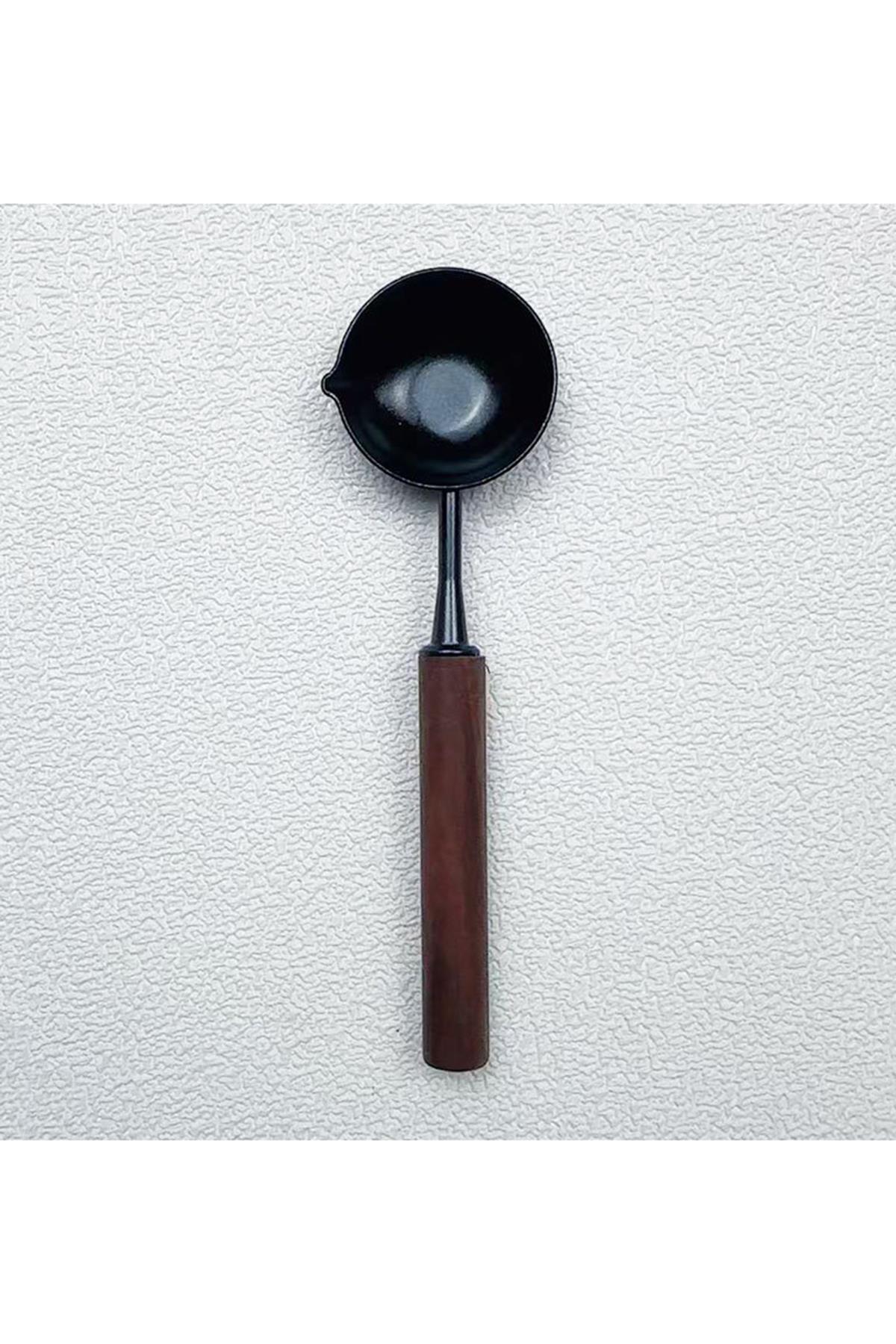 Mum Mühürü Eritme Kaşığı Yapışmaz Teflon  Kolay Temizlik Ceviz Sap 