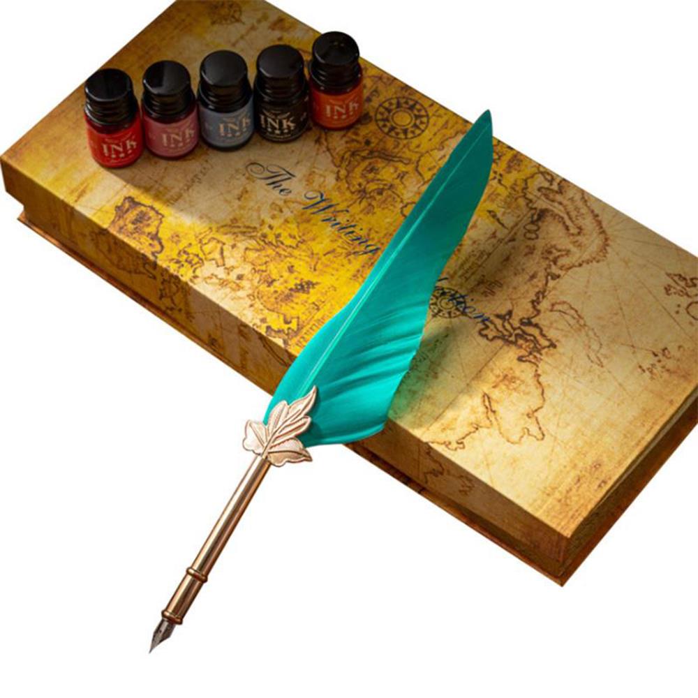 Tüy Divit Kalem 5 Renk Mürekkep 6 Farklı Uç 12 li Kaligrafi Set