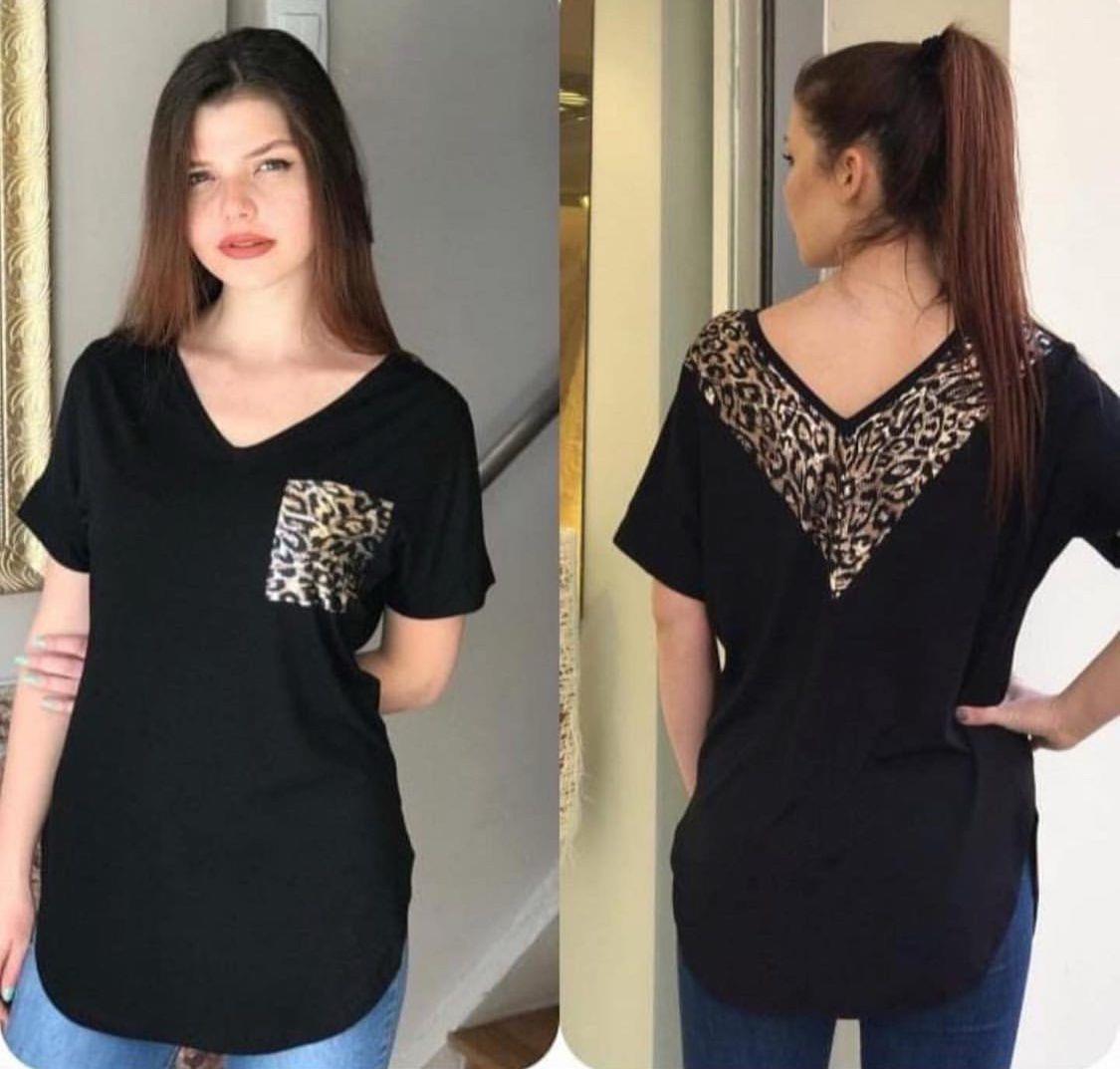 Sırtı leopar garnili cepli bluz - 247334