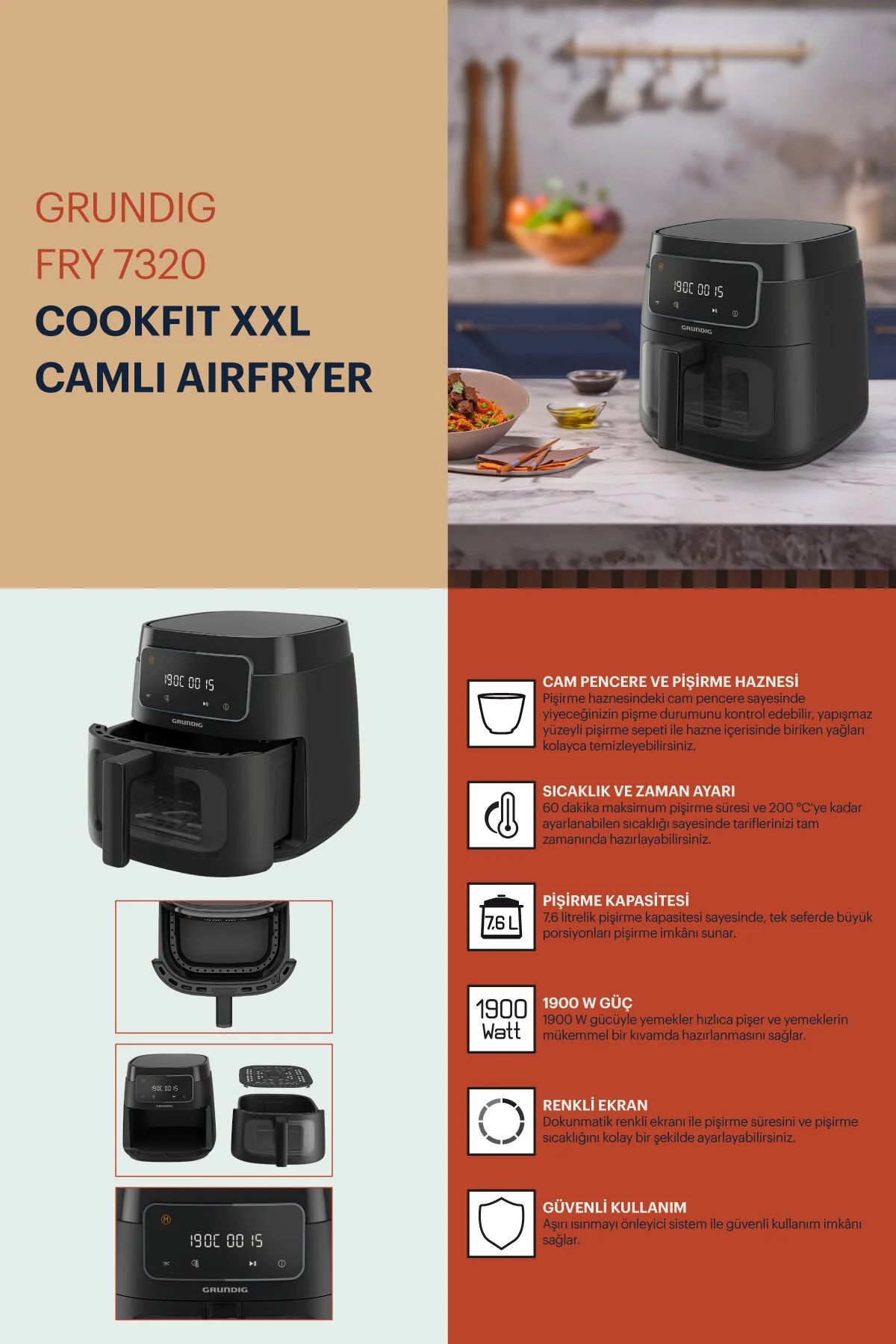 Fry 7320 Grundig Cookfit™ Az Yağlı Camlı Airfryer Kktc - Online Alışveriş Bi Sipariş Fry 7320 Cookfit Kktc - Online Alışveriş Bi Sipariş