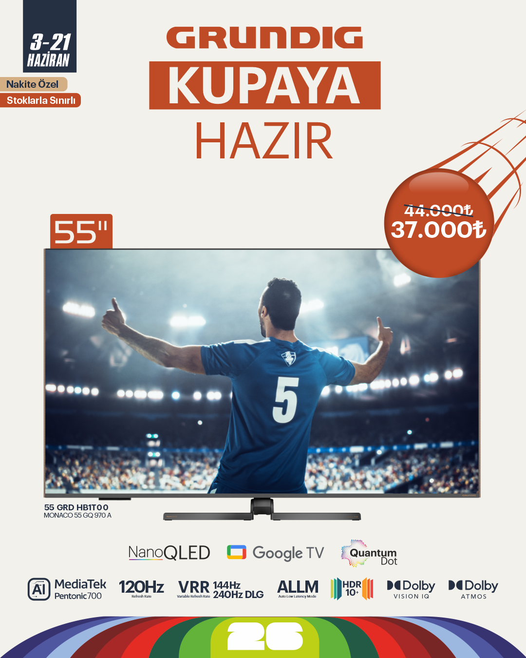 55 inch Grundig AI Google NanoQLed TV 120Hz VRR (4K@144Hz) / 55GRD-HB1T00 (MONACO 55 GQ 970A)
