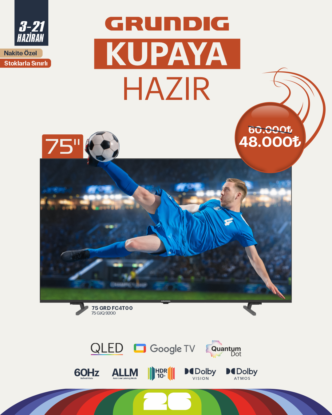 75 inch Grundig Google QLed TV / 75GRD-FC4T00 (75 GJQ 9200)